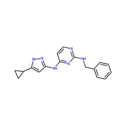 c1ccc(CNc2nccc(Nc3cc(C4CC4)[nH]n3)n2)cc1 ZINC000084587414