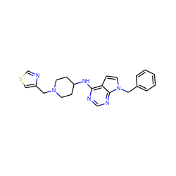c1ccc(Cn2ccc3c(NC4CCN(Cc5cscn5)CC4)ncnc32)cc1 ZINC000084615145