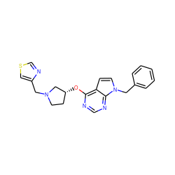 c1ccc(Cn2ccc3c(O[C@@H]4CCN(Cc5cscn5)C4)ncnc32)cc1 ZINC000084615861