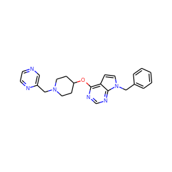 c1ccc(Cn2ccc3c(OC4CCN(Cc5cnccn5)CC4)ncnc32)cc1 ZINC000084602664