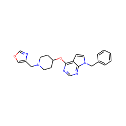 c1ccc(Cn2ccc3c(OC4CCN(Cc5cocn5)CC4)ncnc32)cc1 ZINC000084604851