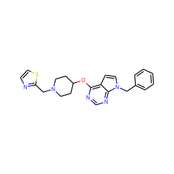 c1ccc(Cn2ccc3c(OC4CCN(Cc5nccs5)CC4)ncnc32)cc1 ZINC000084602694