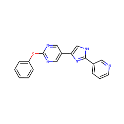 c1ccc(Oc2ncc(-c3c[nH]c(-c4cccnc4)n3)cn2)cc1 ZINC000118615413