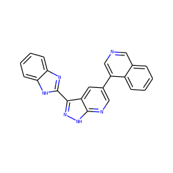 c1ccc2c(-c3cnc4[nH]nc(-c5nc6ccccc6[nH]5)c4c3)cncc2c1 ZINC000028822550