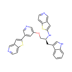 c1ccc2c(C[C@@H](COc3cncc(-c4cc5cnccc5s4)c3)Nc3cc4cnccc4s3)c[nH]c2c1 ZINC000034803823