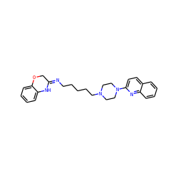 c1ccc2c(c1)N/C(=N\CCCCCN1CCN(c3ccc4ccccc4n3)CC1)CO2 ZINC000026399991