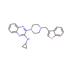 c1ccc2nc(N3CCN(Cc4coc5ccccc45)CC3)c(NC3CC3)nc2c1 ZINC000144396328
