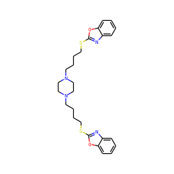 c1ccc2oc(SCCCCN3CCN(CCCCSc4nc5ccccc5o4)CC3)nc2c1 ZINC000473083532