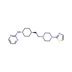 c1cnc(N[C@H]2CC[C@H](CCN3CCN(c4nccs4)CC3)CC2)nc1 ZINC000253664172