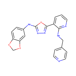 c1cnc(NCc2ccncc2)c(-c2nnc(Nc3ccc4c(c3)OCO4)o2)c1 ZINC000028569551