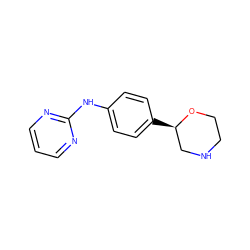 c1cnc(Nc2ccc([C@@H]3CNCCO3)cc2)nc1 ZINC000150020290