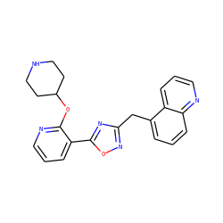 c1cnc(OC2CCNCC2)c(-c2nc(Cc3cccc4ncccc34)no2)c1 ZINC000653779557