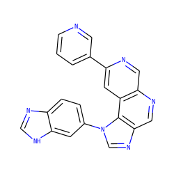 c1cncc(-c2cc3c(cn2)ncc2ncn(-c4ccc5nc[nH]c5c4)c23)c1 ZINC001772620913