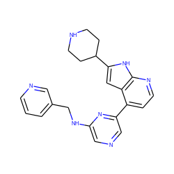 c1cncc(CNc2cncc(-c3ccnc4[nH]c(C5CCNCC5)cc34)n2)c1 ZINC000226088841