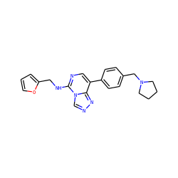 c1coc(CNc2ncc(-c3ccc(CN4CCCC4)cc3)c3nncn23)c1 ZINC001772619759