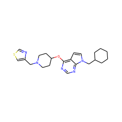 c1nc(OC2CCN(Cc3cscn3)CC2)c2ccn(CC3CCCCC3)c2n1 ZINC000084604327